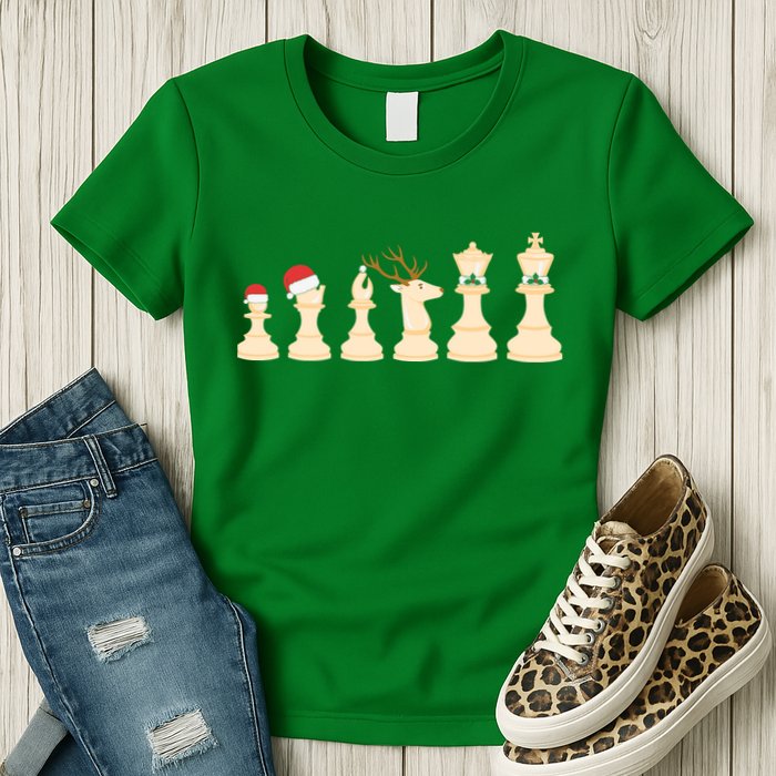 Christmas Chess Pieces Xmas Lights Santa Chess Player Womens T-Shirt