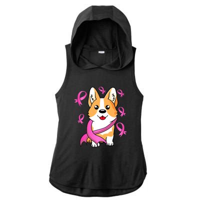 Cute Corgi Puppy Dog Breast Cancer Awareness Pink Ribbon Ladies PosiCharge Tri-Blend Wicking Draft Hoodie Tank