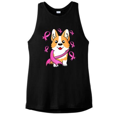 Cute Corgi Puppy Dog Breast Cancer Awareness Pink Ribbon Ladies PosiCharge Tri-Blend Wicking Tank