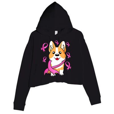 Cute Corgi Puppy Dog Breast Cancer Awareness Pink Ribbon Crop Fleece Hoodie