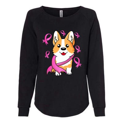 Cute Corgi Puppy Dog Breast Cancer Awareness Pink Ribbon Womens California Wash Sweatshirt