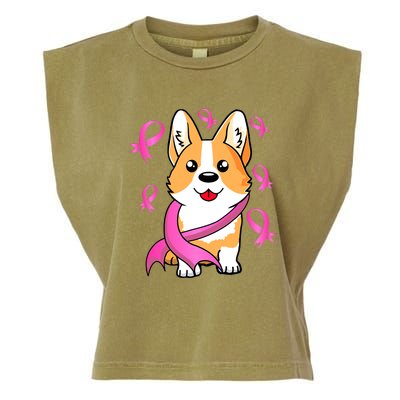 Cute Corgi Puppy Dog Breast Cancer Awareness Pink Ribbon Garment-Dyed Women's Muscle Tee