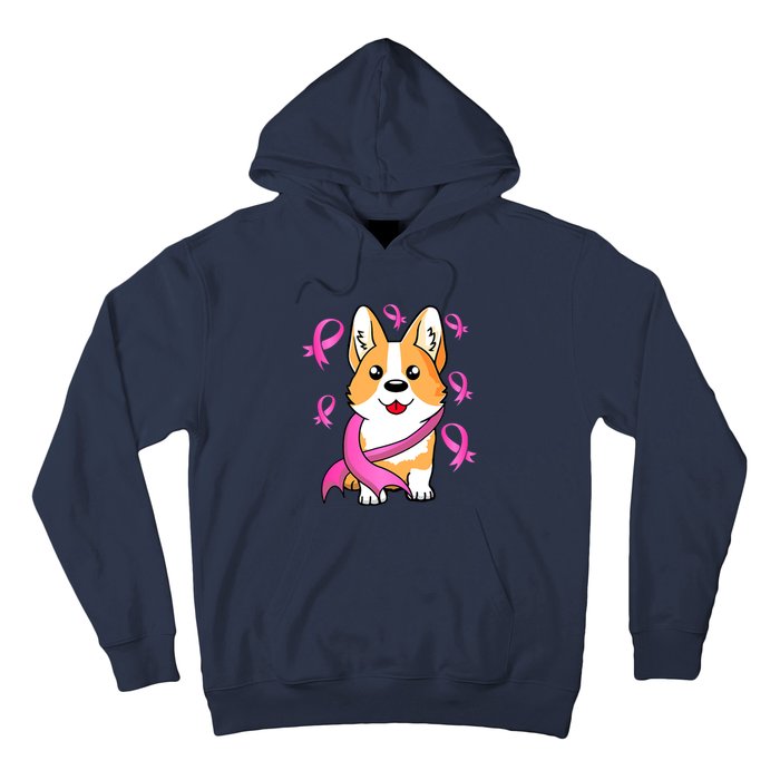 Cute Corgi Puppy Dog Breast Cancer Awareness Pink Ribbon Hoodie