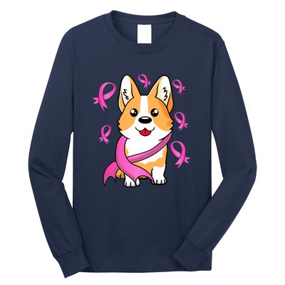 Cute Corgi Puppy Dog Breast Cancer Awareness Pink Ribbon Long Sleeve Shirt