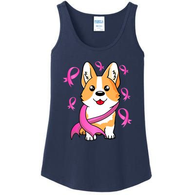 Cute Corgi Puppy Dog Breast Cancer Awareness Pink Ribbon Ladies Essential Tank