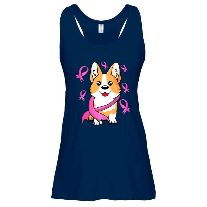 Cute Corgi Puppy Dog Breast Cancer Awareness Pink Ribbon Ladies Essential Flowy Tank