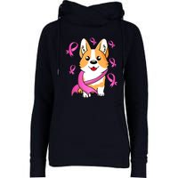 Cute Corgi Puppy Dog Breast Cancer Awareness Pink Ribbon Womens Funnel Neck Pullover Hood