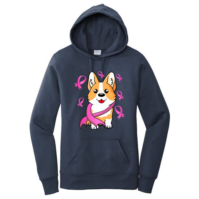 Cute Corgi Puppy Dog Breast Cancer Awareness Pink Ribbon Women's Pullover Hoodie