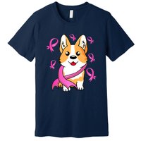 Cute Corgi Puppy Dog Breast Cancer Awareness Pink Ribbon Premium T-Shirt