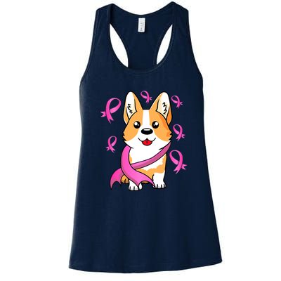 Cute Corgi Puppy Dog Breast Cancer Awareness Pink Ribbon Women's Racerback Tank