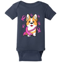 Cute Corgi Puppy Dog Breast Cancer Awareness Pink Ribbon Baby Bodysuit