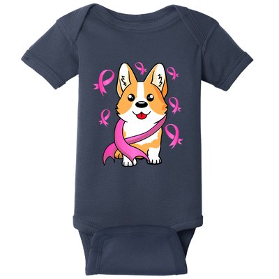 Cute Corgi Puppy Dog Breast Cancer Awareness Pink Ribbon Baby Bodysuit