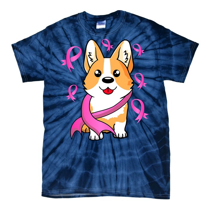 Cute Corgi Puppy Dog Breast Cancer Awareness Pink Ribbon Tie-Dye T-Shirt