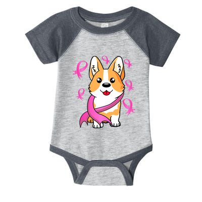 Cute Corgi Puppy Dog Breast Cancer Awareness Pink Ribbon Infant Baby Jersey Bodysuit