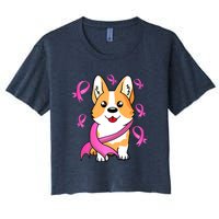 Cute Corgi Puppy Dog Breast Cancer Awareness Pink Ribbon Women's Crop Top Tee