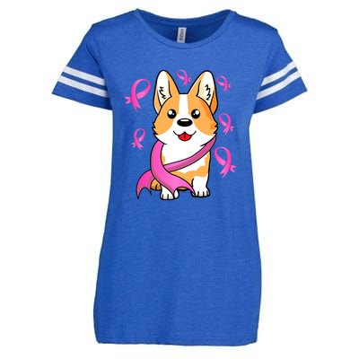 Cute Corgi Puppy Dog Breast Cancer Awareness Pink Ribbon Enza Ladies Jersey Football T-Shirt