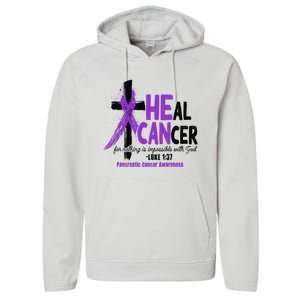 Christian Cross Pancreatic Cancer Awareness Purple Ribbon Performance Fleece Hoodie