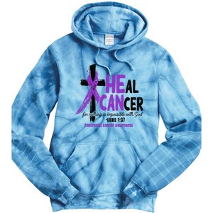 Christian Cross Pancreatic Cancer Awareness Purple Ribbon Tie Dye Hoodie