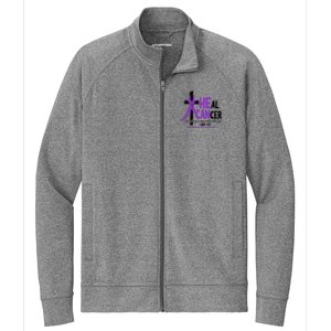 Christian Cross Pancreatic Cancer Awareness Purple Ribbon Stretch Full-Zip Cadet Jacket