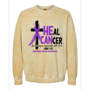 Christian Cross Pancreatic Cancer Awareness Purple Ribbon Colorblast Crewneck Sweatshirt