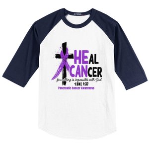 Christian Cross Pancreatic Cancer Awareness Purple Ribbon Baseball Sleeve Shirt