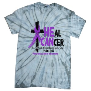 Christian Cross Pancreatic Cancer Awareness Purple Ribbon Tie-Dye T-Shirt