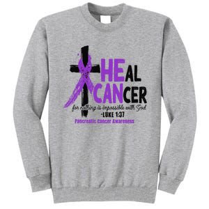 Christian Cross Pancreatic Cancer Awareness Purple Ribbon Tall Sweatshirt