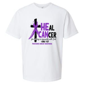 Christian Cross Pancreatic Cancer Awareness Purple Ribbon Sueded Cloud Jersey T-Shirt