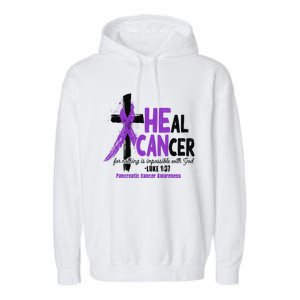 Christian Cross Pancreatic Cancer Awareness Purple Ribbon Garment-Dyed Fleece Hoodie