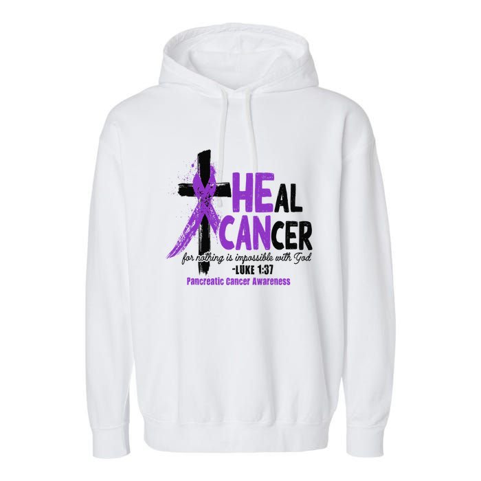 Christian Cross Pancreatic Cancer Awareness Purple Ribbon Garment-Dyed Fleece Hoodie