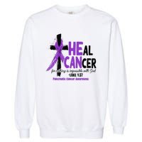 Christian Cross Pancreatic Cancer Awareness Purple Ribbon Garment-Dyed Sweatshirt