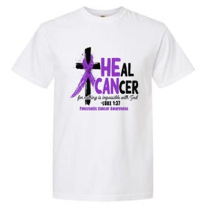 Christian Cross Pancreatic Cancer Awareness Purple Ribbon Garment-Dyed Heavyweight T-Shirt