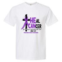 Christian Cross Pancreatic Cancer Awareness Purple Ribbon Garment-Dyed Heavyweight T-Shirt