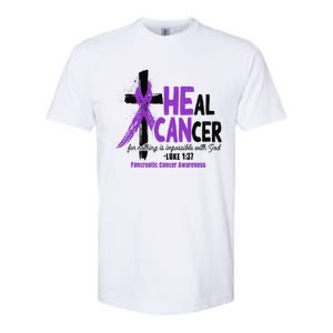 Christian Cross Pancreatic Cancer Awareness Purple Ribbon Softstyle CVC T-Shirt