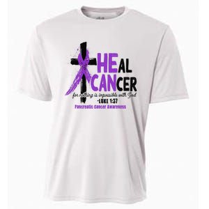 Christian Cross Pancreatic Cancer Awareness Purple Ribbon Cooling Performance Crew T-Shirt