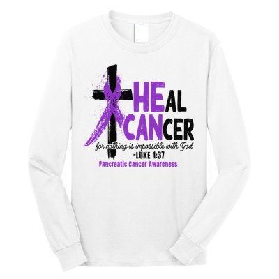 Christian Cross Pancreatic Cancer Awareness Purple Ribbon Long Sleeve Shirt