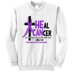 Christian Cross Pancreatic Cancer Awareness Purple Ribbon Sweatshirt