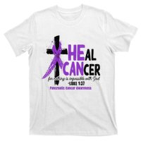 Christian Cross Pancreatic Cancer Awareness Purple Ribbon T-Shirt