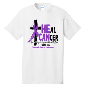 Christian Cross Pancreatic Cancer Awareness Purple Ribbon Tall T-Shirt