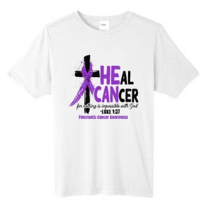 Christian Cross Pancreatic Cancer Awareness Purple Ribbon Tall Fusion ChromaSoft Performance T-Shirt