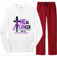 Christian Cross Pancreatic Cancer Awareness Purple Ribbon Long Sleeve Pajama Set