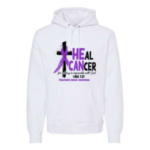 Christian Cross Pancreatic Cancer Awareness Purple Ribbon Premium Hoodie