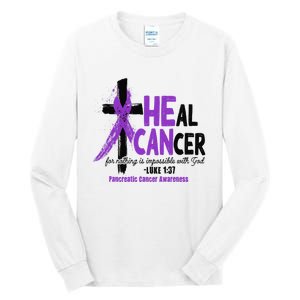 Christian Cross Pancreatic Cancer Awareness Purple Ribbon Tall Long Sleeve T-Shirt