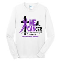 Christian Cross Pancreatic Cancer Awareness Purple Ribbon Tall Long Sleeve T-Shirt