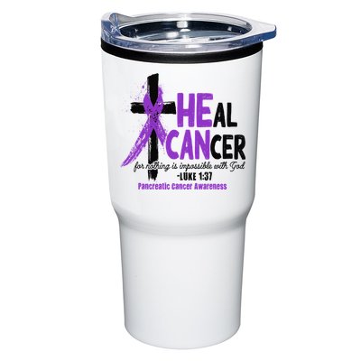 Christian Cross Pancreatic Cancer Awareness Purple Ribbon Tumbler