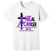 Christian Cross Pancreatic Cancer Awareness Purple Ribbon Premium T-Shirt