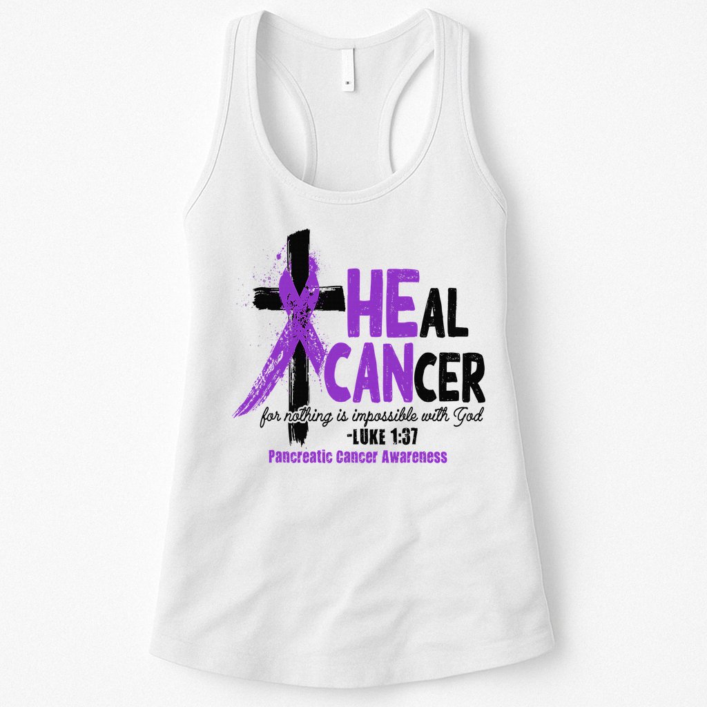 Christian Cross Pancreatic Cancer Awareness Purple Ribbon Womens Tank Top
