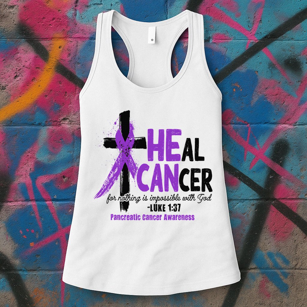 Christian Cross Pancreatic Cancer Awareness Purple Ribbon Womens Tank Top