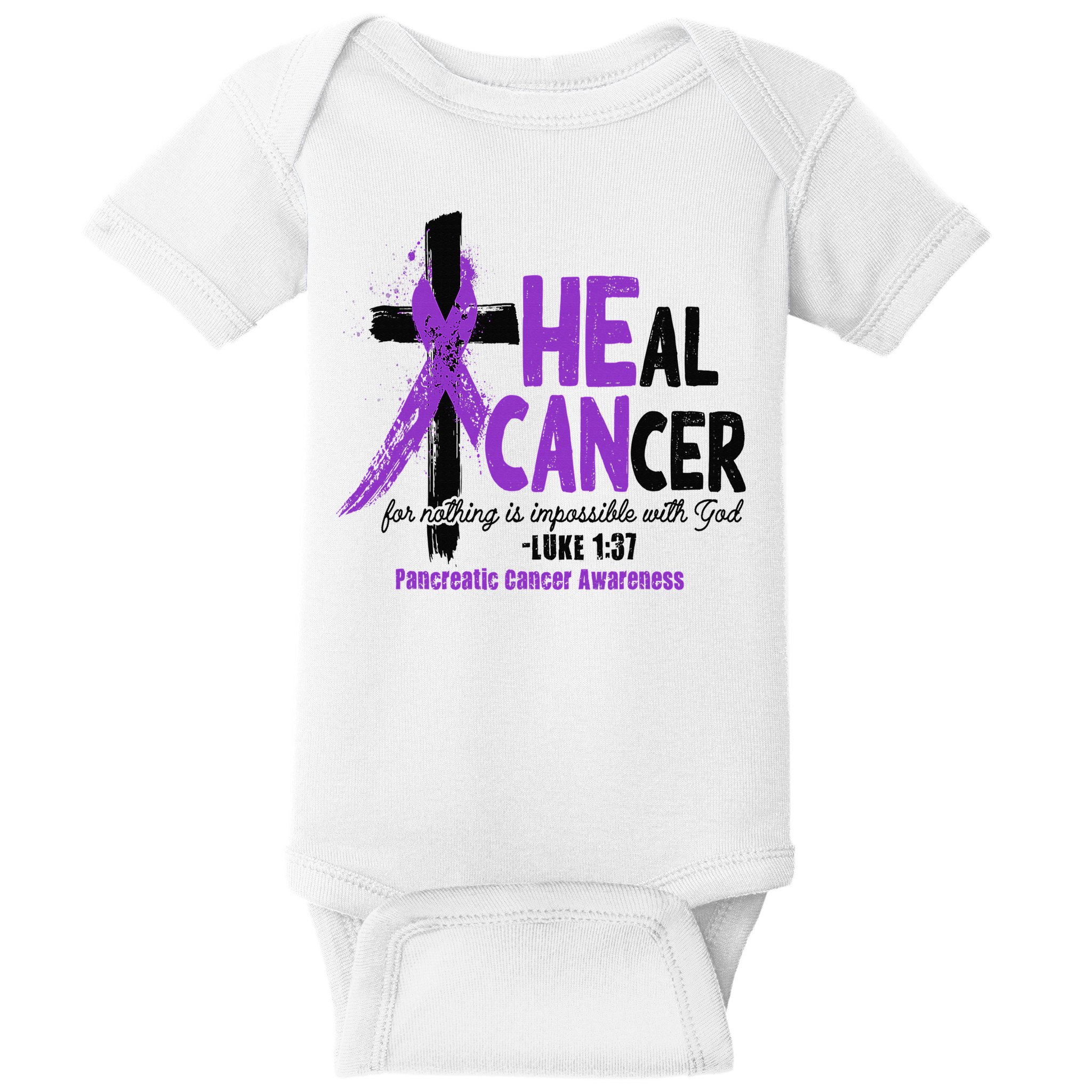 Christian Cross Pancreatic Cancer Awareness Purple Ribbon Baby Bodysuit
