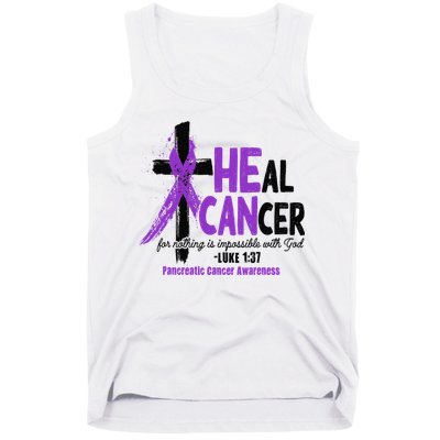 Christian Cross Pancreatic Cancer Awareness Purple Ribbon Tank Top